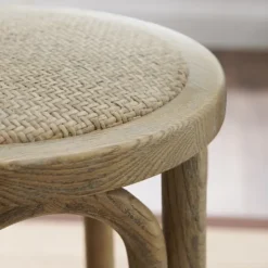 Kirkland's Home Natural Rat Upholstered Wood Counter Stool- Bar Stools & Counter Height Stools