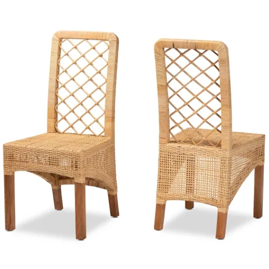 Kirkland's Home Natural Rat Woven Back Dining Chairs, Set Of 2- Dining Chairs