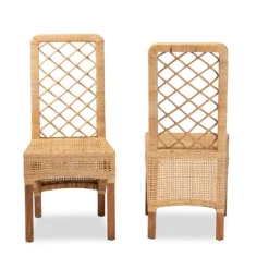 Kirkland's Home Natural Rat Woven Back Dining Chairs, Set Of 2- Dining Chairs