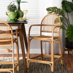 Kirkland's Home Natural Rat Woven Seat Counter Stool- Bar Stools & Counter Height Stools