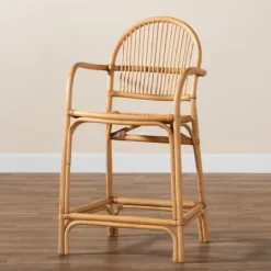 Kirkland's Home Natural Rat Woven Seat Counter Stool- Bar Stools & Counter Height Stools