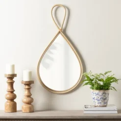 Kirkland's Home Natural Rattan Raindrop Wall Mirror- Decorative Mirrors