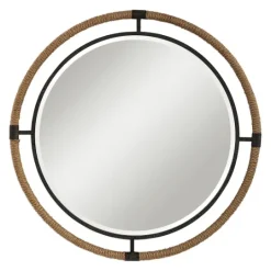 Kirkland's Home Natural Rope And Black Metal Round Wall Mirror- Decorative Mirrors