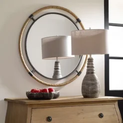 Kirkland's Home Natural Rope And Black Metal Round Wall Mirror- Decorative Mirrors