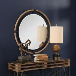 Kirkland's Home Natural Rope And Black Metal Round Wall Mirror- Decorative Mirrors