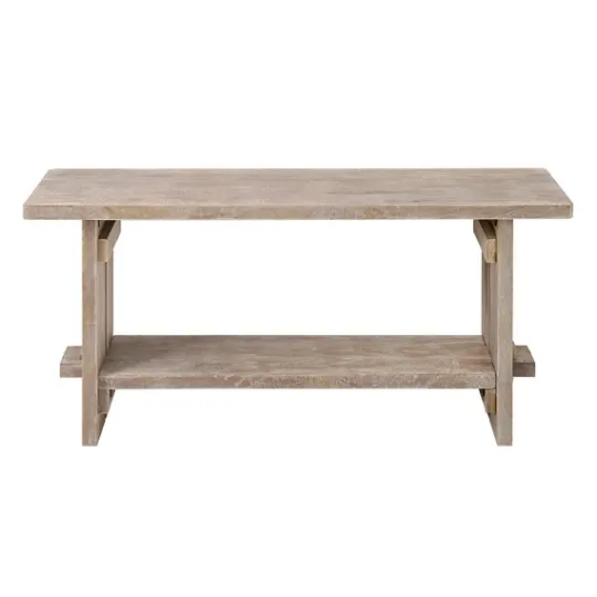 Kirkland's Home Natural Rustic Whitewashed Mango Wood Bench- Benches & Ottomans