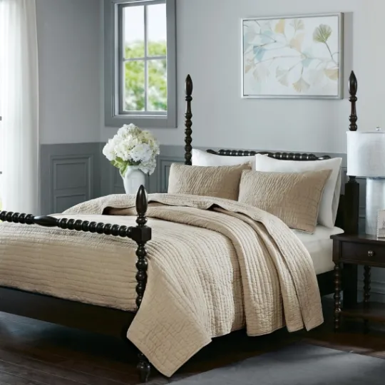 Kirkland's Home Natural Serene Quilted 3-Pc. Queen Coverlet Set- Bedspreads & Coverlets