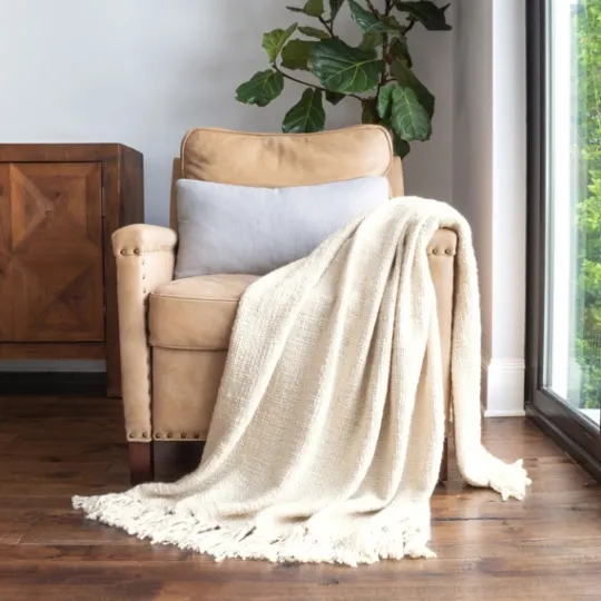 Kirkland's Home Natural Slubbed Yarn Throw- Blankets & Throws