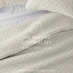 Kirkland's Home Natural Stitched Diamond 3-Pc. King Quilt Set- Quilts