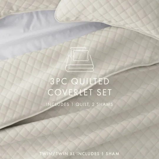 Kirkland's Home Natural Stitched Diamond 3-Pc. Queen Quilt Set- Quilts