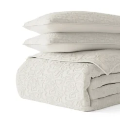 Kirkland's Home Natural Stitched Floral 3-Pc. Queen Quilt Set- Quilts