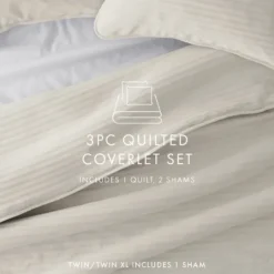 Kirkland's Home Natural Stitched Stripes 3-Pc. King Quilt Set- Quilts