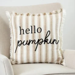 Kirkland's Home Natural Stripe Hello Pumpkin Pillow- Pillows