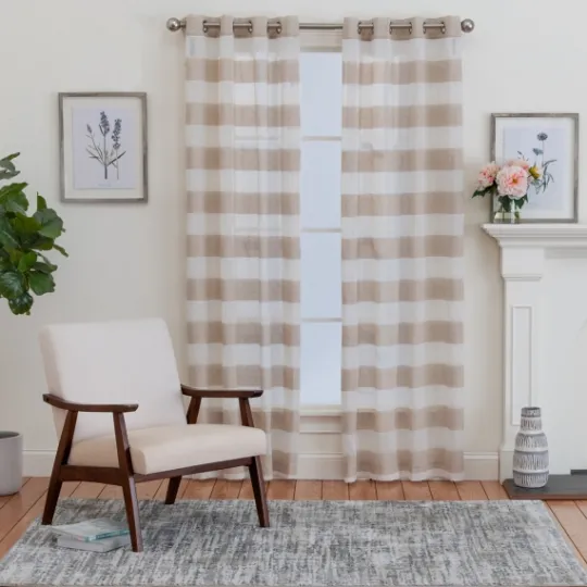 Kirkland's Home Natural Stripe Sheer Single Curtain Panel, 84 In.- Curtains & Drapes