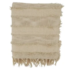 Kirkland's Home Natural Striped And Fringe Throw Blanket- Blankets & Throws