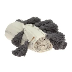 Kirkland's Home Natural Striped Cotton Handloomed Tassel Throw- Blankets & Throws