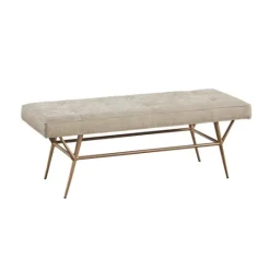 Kirkland's Home Natural Tufted Upholstery Tapered Leg Bench- Benches & Ottomans