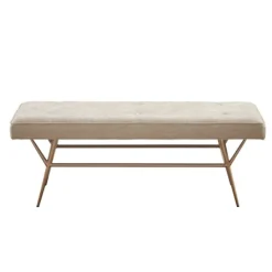 Kirkland's Home Natural Tufted Upholstery Tapered Leg Bench- Benches & Ottomans