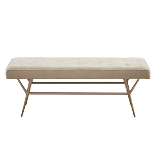 Kirkland's Home Natural Tufted Upholstery Tapered Leg Bench- Benches & Ottomans