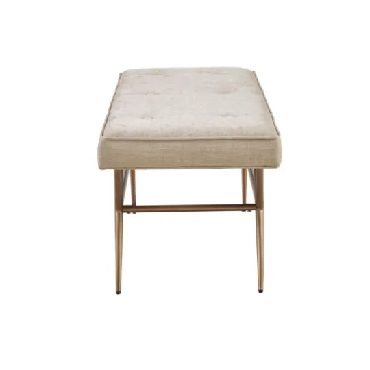 Kirkland's Home Natural Tufted Upholstery Tapered Leg Bench- Benches & Ottomans