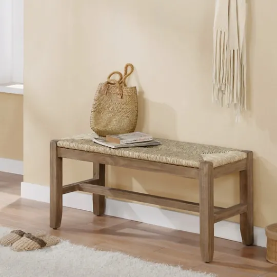 Kirkland's Home Natural Twisted Seagrass And Wood Bench- Benches & Ottomans