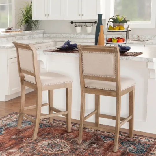Kirkland's Home Natural Upholstered Wood Frame Counter Stool- Bar Stools & Counter Height Stools