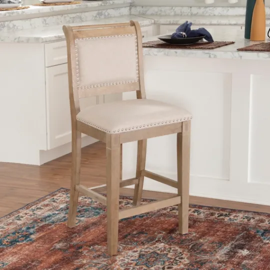 Kirkland's Home Natural Upholstered Wood Frame Counter Stool- Bar Stools & Counter Height Stools
