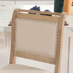Kirkland's Home Natural Upholstered Wood Frame Counter Stool- Bar Stools & Counter Height Stools