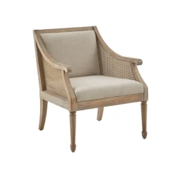 Kirkland's Home Natural Upholstery Cane Inset Accent Chair- Accent Chairs