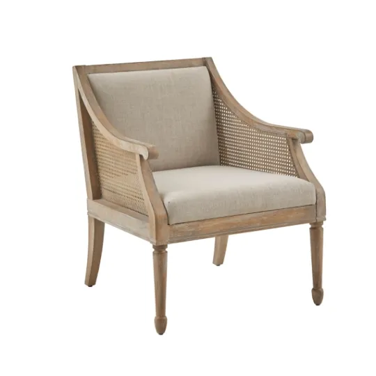 Kirkland's Home Natural Upholstery Cane Inset Accent Chair- Accent Chairs