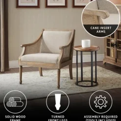 Kirkland's Home Natural Upholstery Cane Inset Accent Chair- Accent Chairs