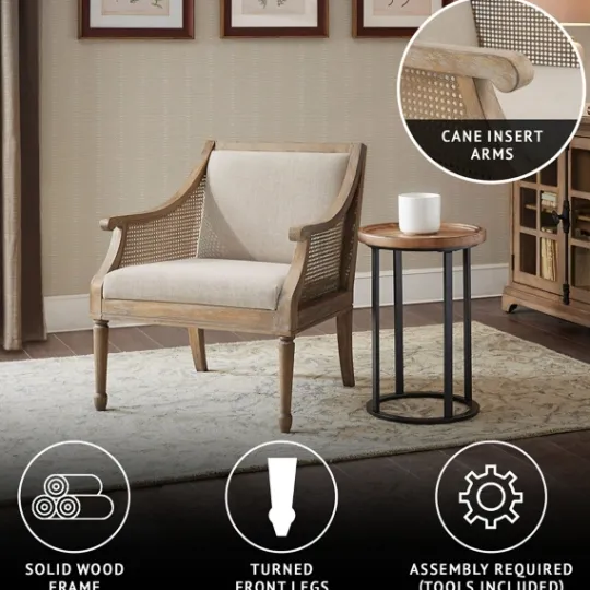 Kirkland's Home Natural Upholstery Cane Inset Accent Chair- Accent Chairs