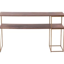 Kirkland's Home Natural Wood And Bronze Metal Console Table- Console Tables
