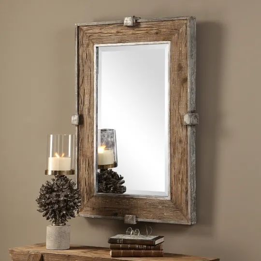 Kirkland's Home Natural Wood And Burnished Metal Mirror- Decorative Mirrors