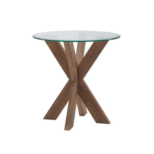 Kirkland's Home Natural Wood And Glass Top X-Base Accent Table- Accent & End Tables