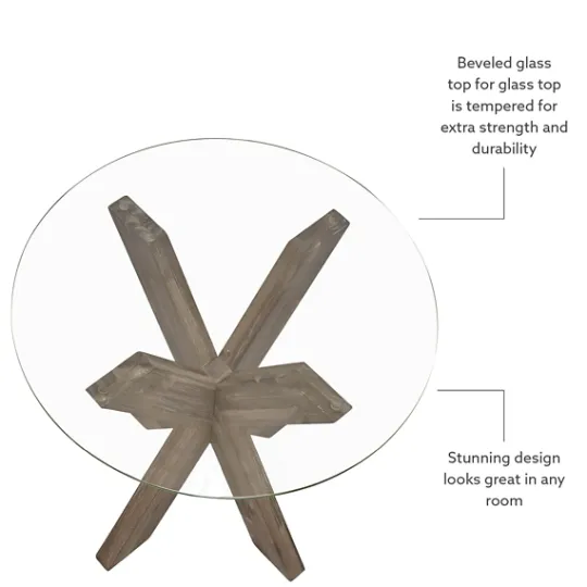 Kirkland's Home Natural Wood And Glass Top X-Base Accent Table- Accent & End Tables