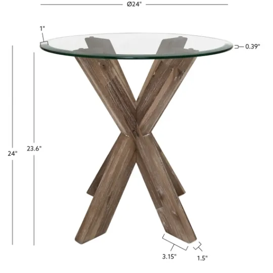 Kirkland's Home Natural Wood And Glass Top X-Base Accent Table- Accent & End Tables