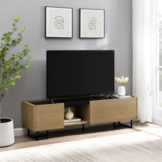 Kirkland's Home Natural Wood And Marble 2-Door Tv S D- Tv Stands & Media Consoles