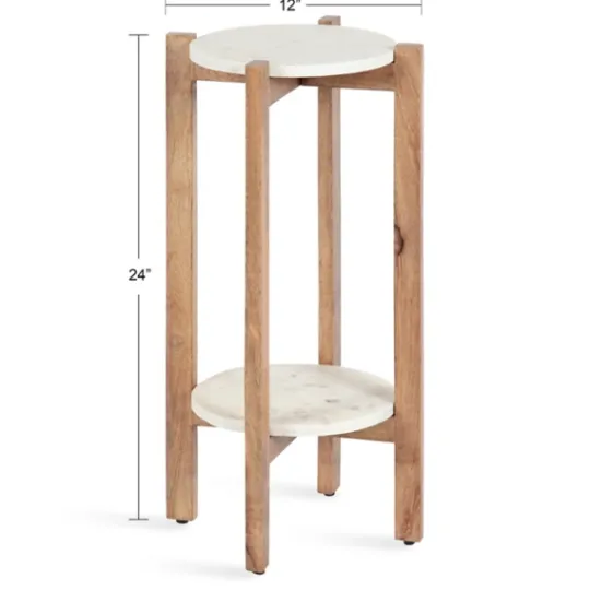 Kirkland's Home Natural Wood And Marble Moxley Accent Table- Accent & End Tables