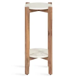 Kirkland's Home Natural Wood And Marble Moxley Accent Table- Accent & End Tables