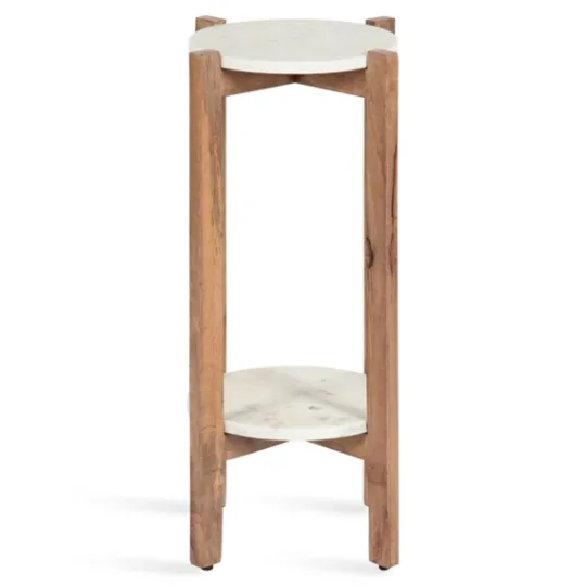 Kirkland's Home Natural Wood And Marble Moxley Accent Table- Accent & End Tables