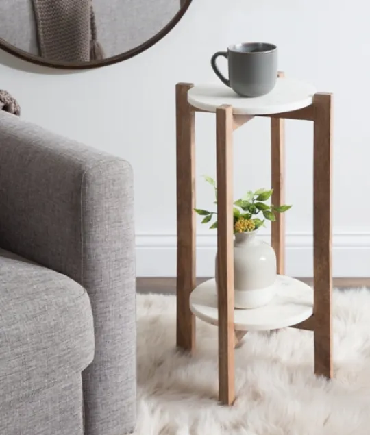 Kirkland's Home Natural Wood And Marble Moxley Accent Table- Accent & End Tables