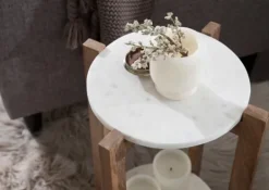 Kirkland's Home Natural Wood And Marble Moxley Accent Table- Accent & End Tables