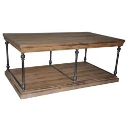 Kirkland's Home Natural Wood And Metal Shelf Coffee Table- Coffee Tables