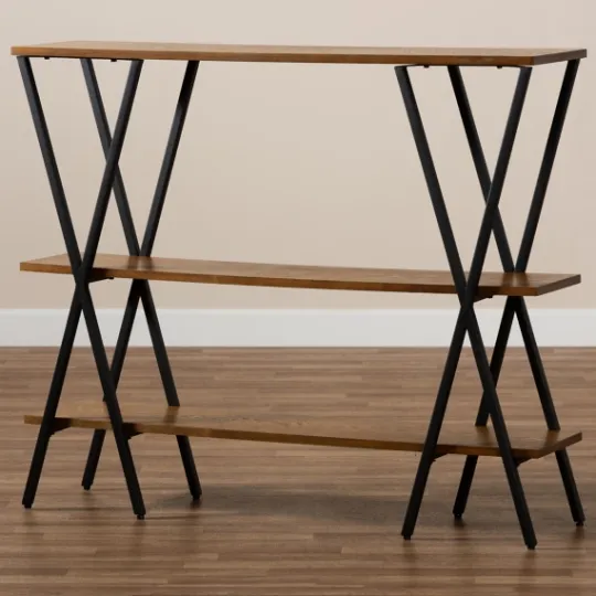 Kirkland's Home Natural Wood And Metal 3-Tier Console Table- Console Tables