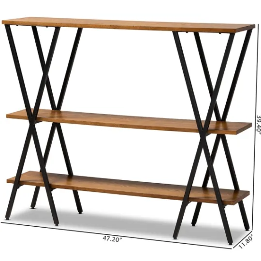 Kirkland's Home Natural Wood And Metal 3-Tier Console Table- Console Tables