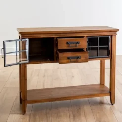 Kirkland's Home Natural Wood And Metal Window Console Table- Console Tables