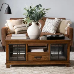 Kirkland's Home Natural Wood And Metal Window Coffee Table- Coffee Tables