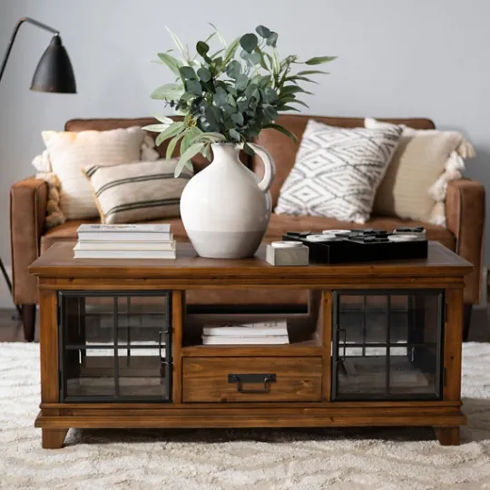 Kirkland's Home Natural Wood And Metal Window Coffee Table- Coffee Tables