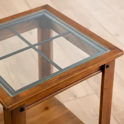 Kirkland's Home Natural Wood And Metal Window Accent Table- Accent & End Tables